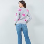 Wholesale soft Knit Retro Flower Sweater Pack Crew Neckline Cuffed Sleeve Long S