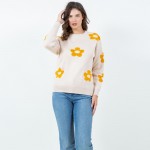 Wholesale soft Knit Retro Flower Sweater Pack Crew Neckline Cuffed Sleeve Long S