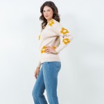 Wholesale soft Knit Retro Flower Sweater Pack Crew Neckline Cuffed Sleeve Long S