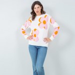 Wholesale soft Knit Large Outlined Retro Flower Sweater Pack Crew Neckline Cuffe