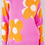 Wholesale soft Knit Large Outlined Retro Flower Sweater Pack Crew Neckline Cuffe