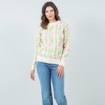 Wholesale soft Knit Floral Pattern Sweater Pack Crew Neckline Cuffed Sleeve Long