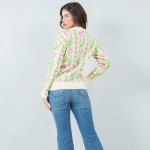 Wholesale soft Knit Floral Pattern Sweater Pack Crew Neckline Cuffed Sleeve Long