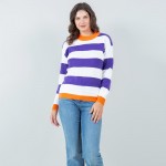 Wholesale oversized Knitted Stripe Sweater Pack Crew Neckline Cuffed Sleeve Long