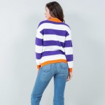 Wholesale oversized Knitted Stripe Sweater Pack Crew Neckline Cuffed Sleeve Long