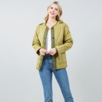 Wholesale quilted Puffer Shacket Open cuffed sleeves Two border accent Polyester