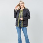Wholesale quilted Puffer Shacket Open cuffed sleeves Two border accent Polyester