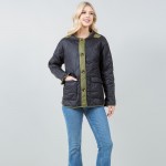 Wholesale quilted Puffer Shacket Open cuffed sleeves Two border accent Polyester
