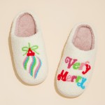 Wholesale plush Very Merry Slide Slippers Pack Rubber Sole Polyester