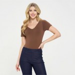 Wholesale reversible Seamless Short Sleeve Bodysuit Reversible V Neckline Thong
