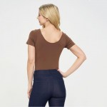 Wholesale reversible Seamless Short Sleeve Bodysuit Reversible V Neckline Thong