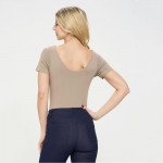 Wholesale reversible Seamless Short Sleeve Bodysuit Reversible V Neckline Thong