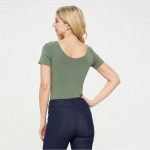 Wholesale reversible Seamless Short Sleeve Bodysuit Reversible V Neckline Thong