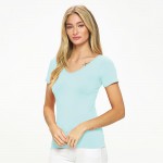 Wholesale women s Seamless Reversible V Neck Short Sleeve Top Fitted Silhouette