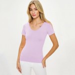 Wholesale women s Seamless Reversible V Neck Short Sleeve Top Fitted Silhouette