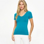Wholesale women s Seamless Reversible V Neck Short Sleeve Top Fitted Silhouette