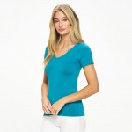 Wholesale women s Seamless Reversible V Neck Short Sleeve Top Fitted Silhouette