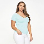 Wholesale women s Plus Seamless Reversible V Neck Short Sleeve Top Fitted Silhou
