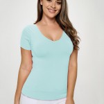 Wholesale women s Plus Seamless Reversible V Neck Short Sleeve Top Fitted Silhou