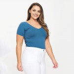 Wholesale women s Plus Seamless Reversible V Neck Short Sleeve Top Fitted Silhou