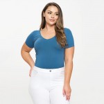 Wholesale women s Plus Seamless Reversible V Neck Short Sleeve Top Fitted Silhou