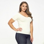Wholesale women s Plus Seamless Reversible V Neck Short Sleeve Top Fitted Silhou