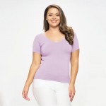 Wholesale women s Plus Seamless Reversible V Neck Short Sleeve Top Fitted Silhou