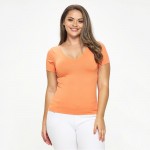 Wholesale women s Plus Seamless Reversible V Neck Short Sleeve Top Fitted Silhou