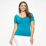 Wholesale women s Plus Seamless Reversible V Neck Short Sleeve Top Fitted Silhou