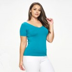 Wholesale women s Plus Seamless Reversible V Neck Short Sleeve Top Fitted Silhou