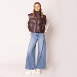 Wholesale do Everything Love Puffy Vegan Leather Cropped Vest Snap Button Zip Cl
