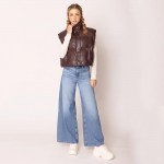 Wholesale do Everything Love Puffy Vegan Leather Cropped Vest Snap Button Zip Cl