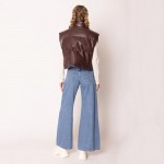 Wholesale do Everything Love Puffy Vegan Leather Cropped Vest Snap Button Zip Cl