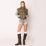 Wholesale do Everything Love Puffy Vegan Leather Cropped Vest Snap Button Zip Cl