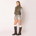 Wholesale do Everything Love Puffy Vegan Leather Cropped Vest Snap Button Zip Cl
