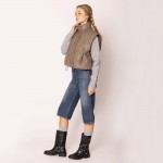 Wholesale do Everything Love Puffy Vegan Leather Cropped Vest Snap Button Zip Cl