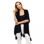 Wholesale crocheted Knit Ruana Tassel Details One Fits Most Acrylic
