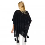 Wholesale crocheted Knit Ruana Tassel Details One Fits Most Acrylic