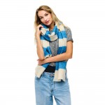 Wholesale fuzzy Knit Striped Scarf Frayed Edge Detail L W Polyester