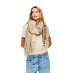 Wholesale fuzzy Knit Striped Scarf Frayed Edge Detail L W Polyester