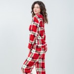 Wholesale super Soft Fleece Plaid Moose Hooded Pajama Set Front Pouch Pocket Ins
