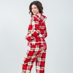 Wholesale super Soft Fleece Plaid Moose Hooded Pajama Set Front Pouch Pocket Ins