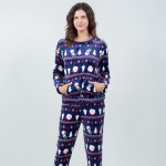Wholesale super Soft Fleece Nordic Christmas Tree Snowman Pajama Set Front Pouch