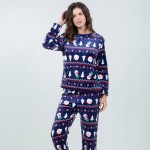 Wholesale super Soft Fleece Nordic Christmas Tree Snowman Pajama Set Front Pouch