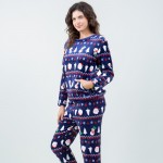 Wholesale super Soft Fleece Nordic Christmas Tree Snowman Pajama Set Front Pouch