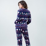Wholesale super Soft Fleece Nordic Christmas Tree Snowman Pajama Set Front Pouch