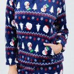 Wholesale super Soft Fleece Nordic Christmas Tree Snowman Pajama Set Front Pouch