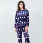 Wholesale super Soft Fleece Nordic Christmas Tree Snowman Pajama Set Front Pouch