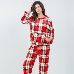 Wholesale super Soft Fleece Plaid Moose Pajama Set Front Pouch Pocket Inseam S M
