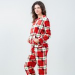 Wholesale super Soft Fleece Plaid Moose Pajama Set Front Pouch Pocket Inseam S M